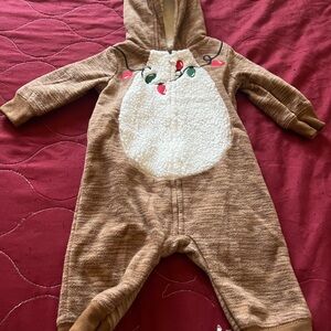 Brown Reindeer Hooded baby boy  One Piece